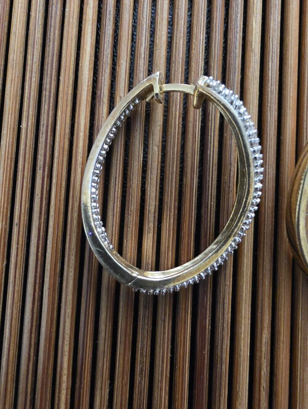 925 Silver Diamond Chip Yellow Gold Hoop Earrings